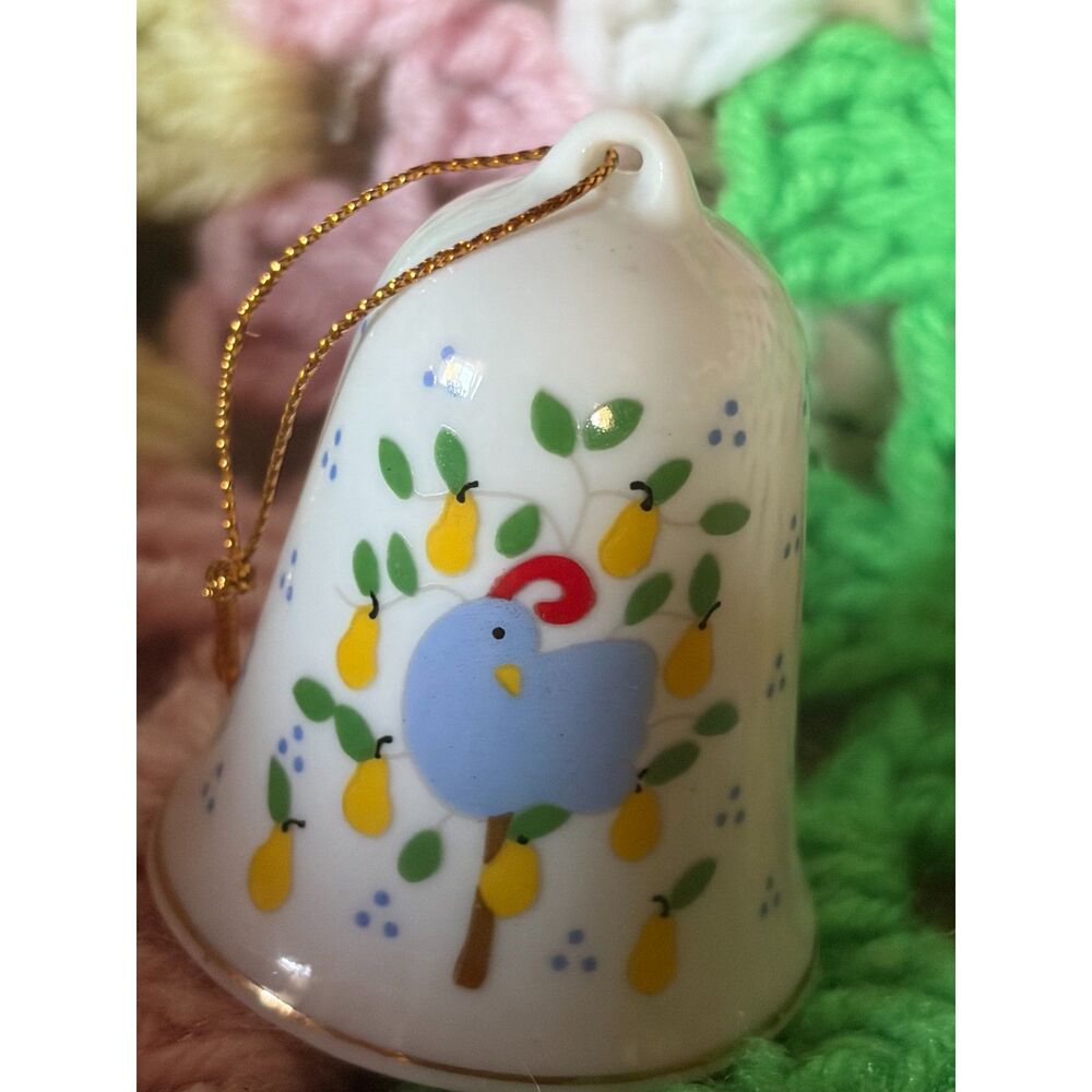 Delicate Vintage Lillian Vernon Partridge in a Pear Tree Christmas Bell 1988